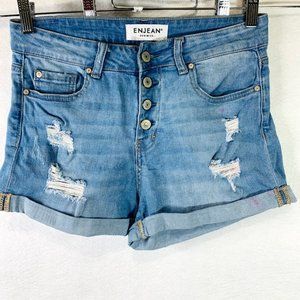 ENJEAN Denim Co Distressed Shorts Button Fly